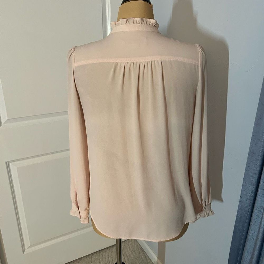 Loft Ruffle Light Pink Long Sleeve Blouse Small - Picture 4 of 6